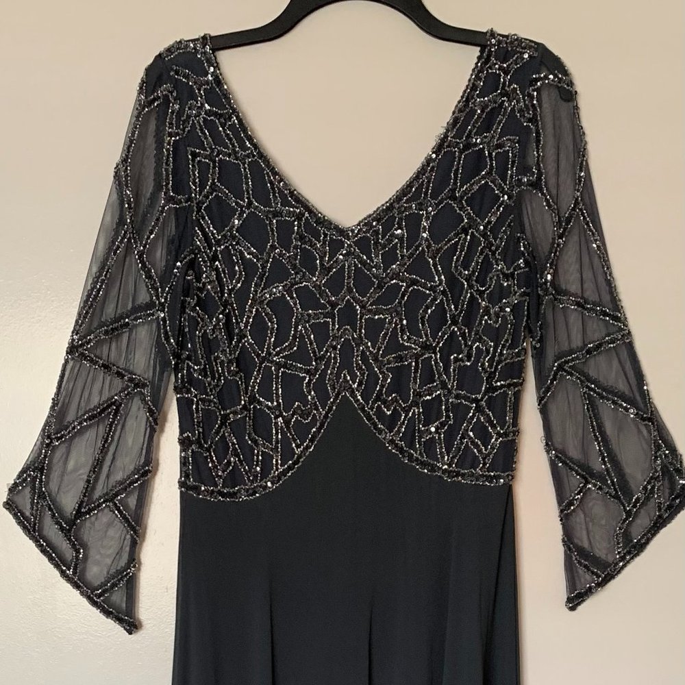 Dark blue Maxi gown. Silver beading front and back bodice